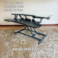 Convertisseur de bureau moderne en métal pliable et réglable, rehausseur de bureau assis-debout avec plateau en bois, pour bureau à domicile, entièrement assemblé, à ressort