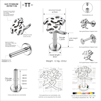 Piercing de cartilage d'oreille en titane TT ASTM F136 16G avec motif « Amour » chinois, piercing hélix G23 à filetage interne, bijoux de piercing corporel Labret