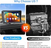 Lecteur DVD de voiture portable avec écran IPS de 7 pouces, compatible avec Apple CarPlay et Android Auto, fonction Mirror Link