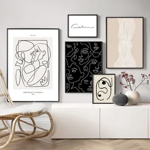 Abstract Line Canvas Black White Wall Art Minimalist Print Painting Nordic Poster Woman Body Picture Modern Living Room Decor