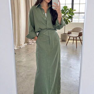 Aschulman Set da <span class=keywords><strong>Donna</strong></span> Personalizzato in <span class=keywords><strong>Lino</strong></span> e Viscosa, Camicetta e Gonna Lunga, 2 Pezzi, Tinta Unita, Abbigliamento Modesto per Donne Musulmane - Product Image 3