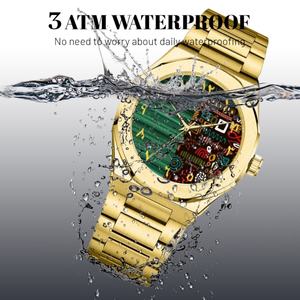 Reloj de Cuarzo Vintage de Lujo para Hombre, Personalizado en Tono Dorado, Números Arábigos Únicos, Movimiento Japonés, Acero Inoxidable, Cristal Resistente al Agua - Product Image 5