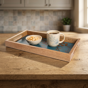 UNIQUE CRAFT INDIA Bandeja Rectangular de Madera Hecha a Mano con Pintura Floral Artística en Esmalte, Decoración Moderna Multifuncional para Cocina de Uso Diario - Product Image 1