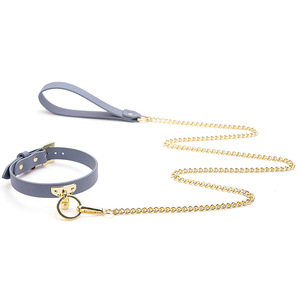 Collier pour chien en cuir avec laisse en chaîne, couleur or, jouets pour adultes - Product Image 3