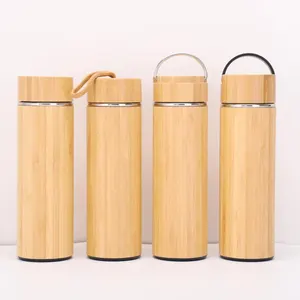 Bouteille d'eau personnalisée en bambou écologique de 350ML, en acier inoxydable avec couvercle en bambou, vente en gros