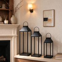 Ensemble de 3 lanternes à bougies en métal noir, lanternes décoratives suspendues pour mariage, fête, ferme, décoration de table à la maison
