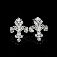 Boucles d'oreilles clous Fleur de Lys en Argent Sterling 925 Pavé de Zirconiums, Style Vintage, Fleur de Lys Diamantée, Effet Givré, pour Femme, Bijoux Fins, Cadeau