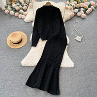 Robe d'hiver en laine indéfinie pour femme, col rond, pull-over ample, longue queue de poisson, ensemble deux pièces