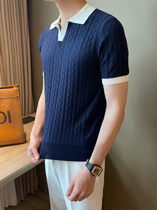 เสื้อโปโลผู้ชายผ้าฝ้ายคอวีทรงเข้ารูป แขนสั้น ทอลายแจ็คการ์ด ยืดหยุ่น ระบายอากาศได้ดี ดีไซน์ทันสมัย - Product Image 4