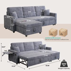 Canapé sectionnel convertible en velours côtelé moderne avec canapés convertibles, canapé en forme de L avec chaise longue réversible - Product Image 2
