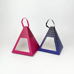 Hoge Kwaliteit Piramide Papier Vouwen Doos Met Venster En Touw Handvat Voor Wedding Brithday Party Event Gift Verpakking