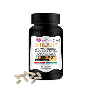 Complément Alimentaire OEM Personnalisé Direct Usine <span class=keywords><strong>Shilajit</strong></span> 60 Capsules 300mg Ashwagandha Rhodiola Rosea pour l'Immunité, l'Énergie et le Métabolisme - Product Image 1