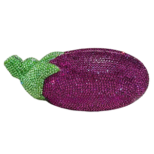 Bolso de mano de cristal único con forma de berenjena para mujer, cartera de noche con diamantes de imitación, brillante, para cóctel, baile de graduación o salidas nocturnas - Product Image 1