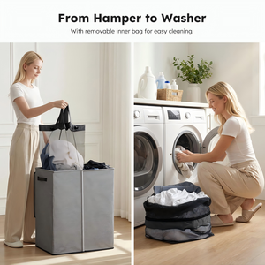 Cesto de Ropa Sucia Doble de 145L con Tapa, Cesto Grande para Ropa Sucia con Bolsa Extraíble, Cesto de Ropa Sucia de 2 Secciones para Baño, Dormitorio - Product Image 6