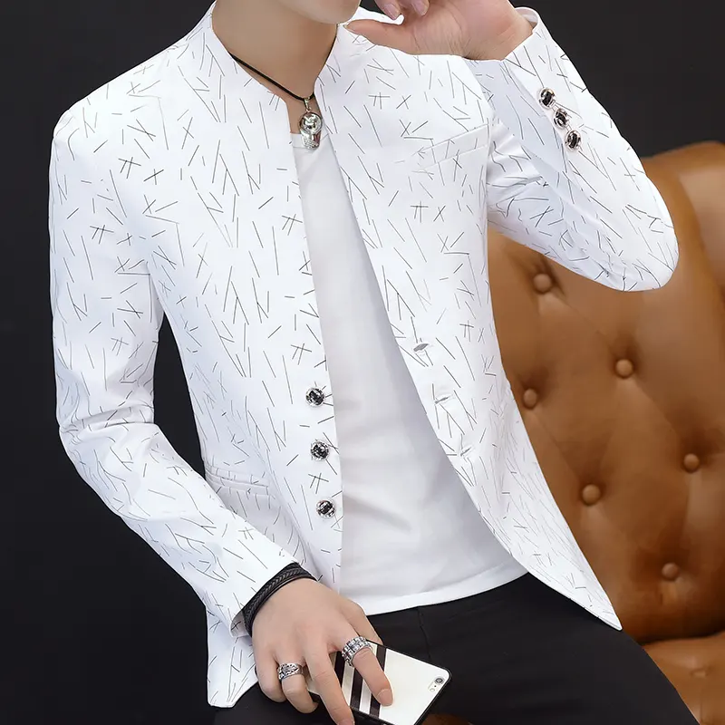 2022 Men 's Casual Collar Collar Blazers Youth Handsome Trend Slim Print Blazers