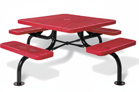 Table de pique-nique carrée moderne rouge de 72 pouces avec chaises, ensemble robuste pour hôpital, jardin, terrasse, camping, tables et bancs extensibles OEM