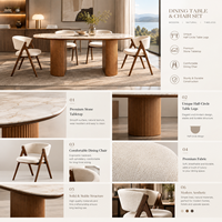 Table à manger moderne en pierre frittée avec pieds en bois cannelé demi-lune, table de cuisine ovale de luxe pour la maison, le restaurant, l'hôtel
