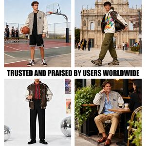 جاكيت بيسبول رجالي بتصميم كلاسيكي مخصص برشات ألوان قوس قزح من المصنع مباشرة، جاكيت بومبر رجالي من الجلد مطرز بألوان متباينة مناسب لأزياء الشارع - Product Image 4