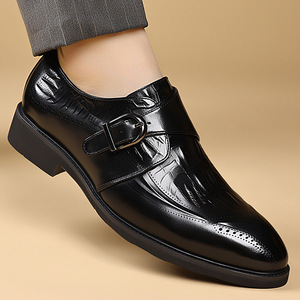Chaussures habillées Monk Strap pour hommes en cuir véritable à bout pointu avec boucle, idéales pour le bureau et la carrière, semelle extérieure antidérapante en caoutchouc pour l'automne - Product Image 3
