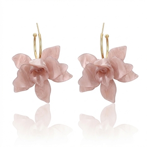 Élégantes Grandes Boucles d'Oreilles Pendantes en Résine Rose pour Femme, Multicolores, Motif Floral Rose 3D, Bijou Tendance pour l'Été et la Plage, Cadeau 2026 - Product Image 1