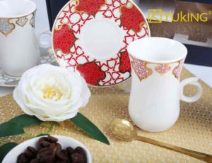 Set di Teiere Etiopi e Tazze <span class=keywords><strong>Kava</strong></span>, Set da Tè Arabo-Turco, Tazze da Caffè in Ceramica Dorata, Set Regalo di Lusso con Tazze e Piattini - Product Image 1