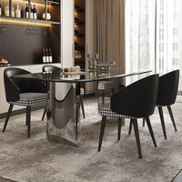 Table à manger italienne de luxe légère avec plateau en verre trempé carré, base en métal, ensemble de chaises en cuir PU pour la maison, la villa