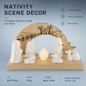 Ensemble <span class=keywords><strong>de</strong></span> crèche en céramique faite à la main avec arche en bois, mangeoire LED, Sainte Famille, chameau, mouton, bœuf, décoration <span class=keywords><strong>de</strong></span> table <span class=keywords><strong>de</strong></span> Noël en gros - Product Image 3