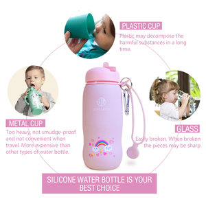 Nueva Botella de Agua de Silicona Plegable con Logotipo Personalizado, 100% de Grado Alimenticio, Libre de BPA, Reutilizable, Linda, para Niños, para la Escuela - Product Image 4