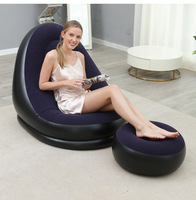 Fauteuil de relaxation gonflable moderne et épaissi, portable et pliable, avec repose-pieds et revêtement floqué, pour chambre et extérieur