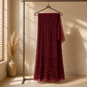 Tissu en dentelle perlée à <span class=keywords><strong>la</strong></span> main bordeaux avec strass, perles et sequins <span class=keywords><strong>pour</strong></span> <span class=keywords><strong>robe</strong></span> <span class=keywords><strong>de</strong></span> soirée <span class=keywords><strong>de</strong></span> <span class=keywords><strong>mère</strong></span> <span class=keywords><strong>de</strong></span> <span class=keywords><strong>la</strong></span> <span class=keywords><strong>mariée</strong></span>, Aso Ebi, mariage - Product Image 2