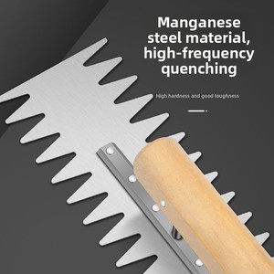 Couteau à plâtre avec dents, outil de maçonnerie pour le plâtrage des murs, manche en bois, lame en acier au manganèse, design rectangulaire - Product Image 1
