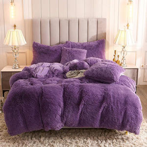 En gros luxe roi/reine taille fausse fourrure velours plaine shaggy vison moelleux peluche literie couette lit housse de couette ensemble de draps - Product Image 2
