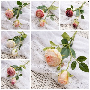 Branche de rose artificielle CallaFloral rose, rouge, bordeaux en polyester pour décoration intérieure, mariage, artisanat, style INS - Product Image 3