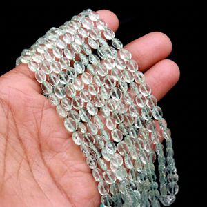Chaîne de perles ovales facettées en aquamarine naturelle • Pierres précieuses brutes taillées avec précision de 4,5 x 6 mm • 16 pouces pour la fabrication de bijoux fins en gros - Product Image 1