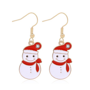 Série de Noël Boucles d'oreilles pendantes à la mode Conception européenne américaine Creative Dripping Oil Incrusté Flocon de neige Bonhomme de neige Béquille Direct - Product Image 3