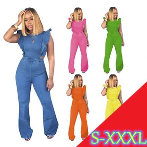 H1527 fábrica <span class=keywords><strong>vaqueros</strong></span> hongo manga larga llamarada de cintura alta Color sólido Mono para <span class=keywords><strong>mujer</strong></span> - Product Image 2
