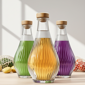 Botella de Licor de Vidrio Esmerilado Transparente con Rayas Verticales Premium, con Tapón de Corcho de Madera para Vodka, Whisky, Ginebra, Ron, <span class=keywords><strong>Tequila</strong></span> - Product Image 1