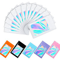 Sacs en Mylar holographiques imprimés sur mesure avec fenêtre, pochettes d'emballage pour bijoux refermables, sacs à fermeture éclair pour petites entreprises
