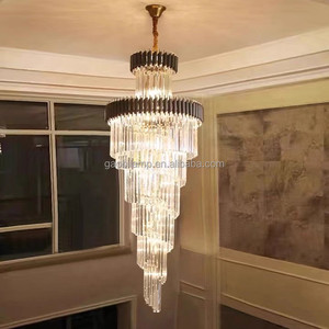 Design moderno porta d'ingresso oro nero di lusso soggiorno <span class=keywords><strong>lampadari</strong></span> di cristallo soffitto alto luce a sospensione per la <span class=keywords><strong>sala</strong></span> dell'hotel - Product Image 3