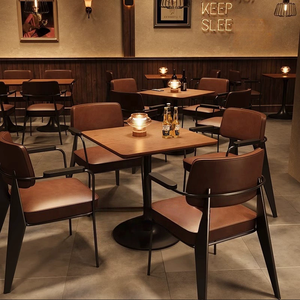 Meubles vintage haut de gamme pour bar et restaurant, ensemble de tables et de chaises pour café, pub, lieu commercial - Product Image 4