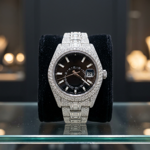 Reloj de Lujo Antiguo de Acero Inoxidable con Moissanita Helada, Esfera de Cristal VVS1, Joyería Hip Hop Estilo Diamante, Ecológico, Doble Pantalla - Product Image 3