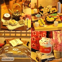 Kit Bangunan Halaman Sakura Hamaileon dengan Miniatur Furnitur dan Lampu, Villa Jepang DIY Kit Rumah Miniatur untuk Dewasa