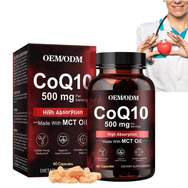 OEM 500mg Per Serving CoQ10 Capsules Supplement Gluten Free High Absorption Ubiquinone Coenzyme Q10 Capsules  for Heart Health