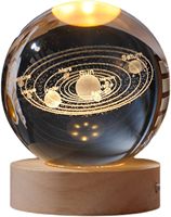 NOUVEAU Lampe de nuit boule de cristal d'art 3D Lampe de table boule de cristal lumineuse Système solaire Led 3D boule de cristal Veilleuses avec base en bois