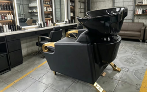 <span class=keywords><strong>MY</strong></span> Beauty Salon Barber Estación de Lavacabezas para Peluquería con Lavabo Inclinable de Cerámica Blanco y Negro y Asiento Ajustable - Product Image 3