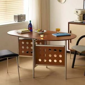 Oval Foldable <b>Wooden</b> <b>Dining</b> <b>Table</b> Walnut Color <b>Extendable</b> Nordic Style For Small Homes And Apartments - Product Image 1