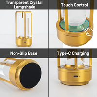 Lanterne en cristal à changement de couleur RVB dorée, lampe de table LED rechargeable sans fil avec commande tactile et télécommande