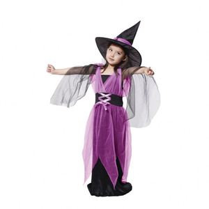 Costume de sorcière violette pour fille pour Halloween, robe et chapeau pour jeu d'imitation 4ourcostumes - Product Image 1