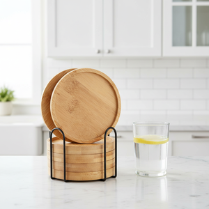 Juego de 6 Posavasos de Madera de Acacia Ecológicos de Lujo Antideslizantes con Soporte, Decoración Navideña para el Hogar y la Oficina, Alfombrillas para Mesa de Café y Escritorio - Product Image 4