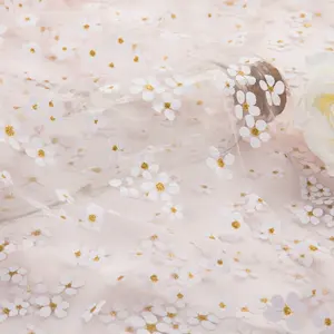 2023 nueva hermosa flor bordada malla de nailon brillo boda tul tela para vestidos de ropa
